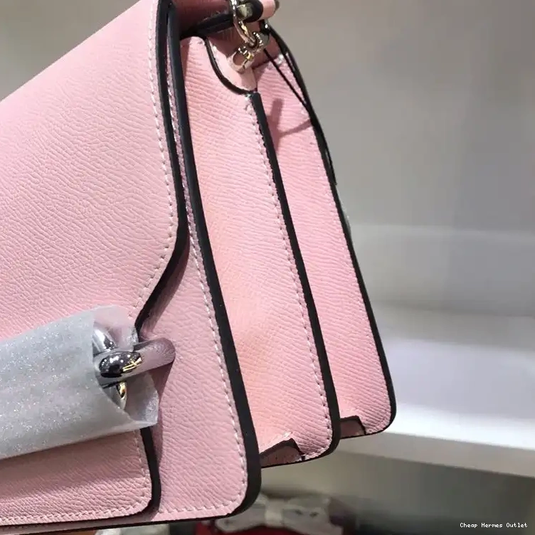 Cheap Hardware Roulis In Hermes Epsom Palladium Pink Leather Bag 0508